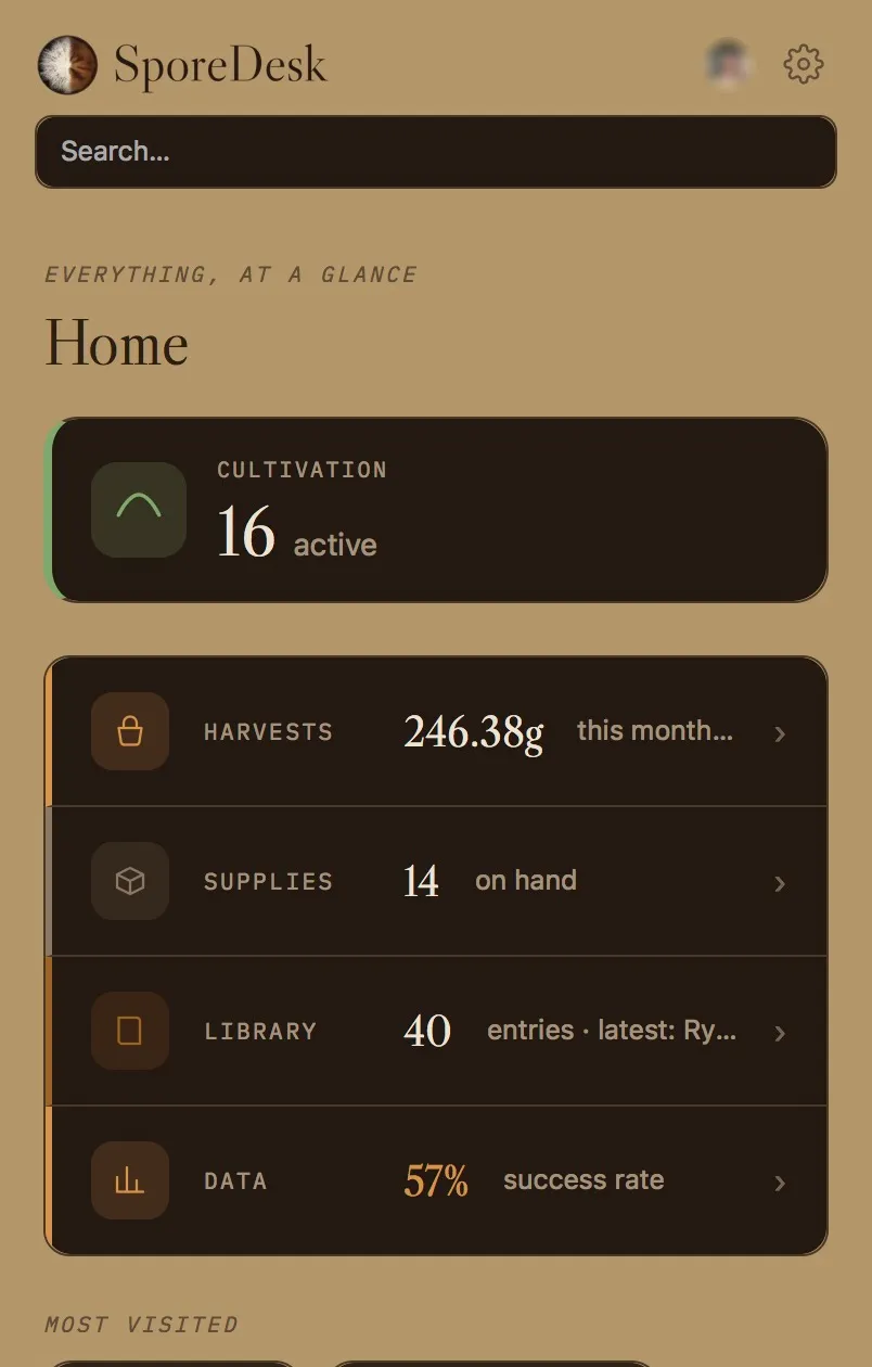 SporeDesk’s home screen on a phone.
